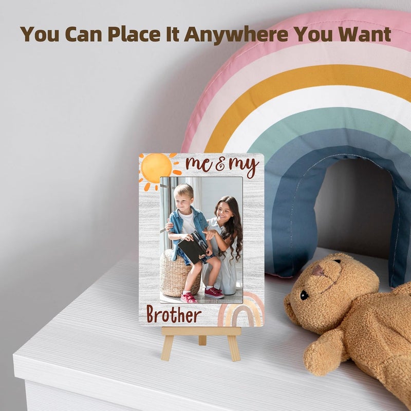 OXRUN Boho Rainbow Photo Frame, Me & My Brother Wooden Picture Frame with Easel, 4x6 Photo Insert, Newborn Gifts, Nursery Decor - A05 - Image 4